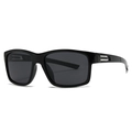 Klassische quadratische schwarze polarisierte Sonnenbrille für Herren mit Silberakzenten - Schwarzer Rahmen Schwarz Graue Gläser