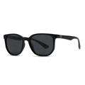 Polarized square sunglasses in glossy black with elegant silver metal hinges - Bright Black Frame Grey Lens