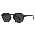 Retro black acetate sunglasses with silver arrow rivets and classic keyhole bridge - Black Frame Black Grey Lens