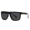 Modern square polarized sunglasses with glossy black frame and silver temple accents - Bright Black/Black Grey