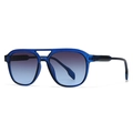 Retro square sunglasses with navy blue transparent frame and gradient lenses - C3 Blue Frame Blue Grey