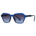 Modern geometric sunglasses with blue translucent frames and gradient lenses shown at 45 degrees - C3 Blue Frame Double Gray