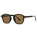 Gafas de sol retro con montura negra brillante, lentes marrones y remaches de plata - Montura Negra Lentes de Té