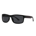 Modern square polarized sunglasses with black frame and brown wood grain temples - Sand Black / Grey Lens / Wood Grain Temples (C3)