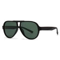 Lunettes de soleil aviateur rondes avec monture noire et verres vert foncé, vue de côté - Monture Noire Verres Verts