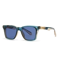 Lunettes de soleil carrées vintage en résine bleu cyan avec détails dorés - Monture Bleu Transparent Verres Bleu Foncé (C6)