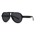 Modern round-frame polarized sunglasses with sleek black resin finish and double bridge - Bright Black Grey