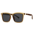 Classic round polarized sunglasses with amber frames and wooden texture temples - C2 Orange Frame Gray Lens Wood Grain Temples