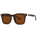Polarized retro round sunglasses with black frames and wooden textured temples - C3 Black Frame Tea Lens Wood Grain Temples