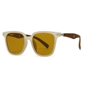 Polarized sunglasses with beige round frames and wooden temples in a side profile view - C7 Beige Yellow (Transparent Beige Frame/Amber Lens/Wood Temples)
