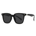 Gafas de sol polarizadas cuadradas negras con patillas de textura de madera y remaches - C2 Negro Gris Gris (Montura Negra/Lentes Grises/Patillas Madera Gris-negro)