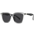 Gafas de sol redondas polarizadas con montura de acetato púrpura y patillas de madera - C4 Gris Negro (Montura Gris Transparente/Lentes Gris Oscuro/Patillas Madera Negra)