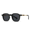 Classic pilot-style round frame sunglasses with black frames and gold metal star details - Black Frame Black Lens Gold Temples