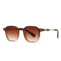 Retro round pilot sunglasses with brown gradient lenses and gold metal frame details - Tea Frame Tea Lens