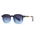 Retro round aviator sunglasses with blue gradient lenses and gold star metal temples - Blue Frame Gradient Blue Lens