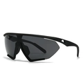 Retro oversized wrap around sports sunglasses in black frame with dark grey lenses - Black Frame Grey Lens Black Temple