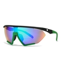 Oversized one-piece shield sunglasses with green-purple gradient lens and black-green frame - Black Frame Gradient Green