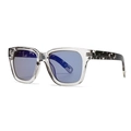 Modern square sunglasses with transparent grey frames and leopard print temples - Transparent Frame Light Blue Lens