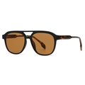 Vintage square pilot sunglasses with black frame, tortoiseshell temples and brown lenses - C4 Black Frame Tea Lens