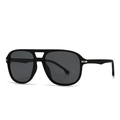 Moderne matt schwarze Aviator-Sonnenbrille mit dunkelgrauen Gläsern und Silberscharnier - Schwarzer Rahmen Schwarz Graue Gläser