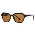 Retro geometric black frame sunglasses with amber lenses and tortoise shell temples - C4 Black Frame Tea Lens