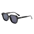 Classic black rectangular sunglasses with thick hexagonal frame and silver arrow detail - Bright Black Frame Black Grey Lens (C1)