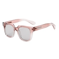 Fashionable square pink frame sunglasses with light gray lenses and silver rivet accents - Transparent Pink Frame Light Grey Lens (C3)