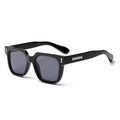Modern black square sunglasses with dark grey lenses and silver metal temple accents - Black Frame Black Grey Lens (C4)