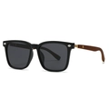 Polarized sunglasses with classic black round frames and wood grain textured temples - C1 Black Frame Gray Lens Red Wood Grain Temples