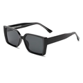 Classic square black sunglasses with wide polished frame and dark tinted lenses - Black Frame Black Grey Lens