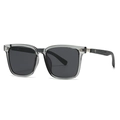 Polarized sunglasses with transparent grey round frames and wood-textured temples - C7 Gray Frame Gray Lens Gray Wood Grain Temples