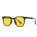 Classic square black frame sunglasses with yellow night vision lenses and metal accents - Black Frame Yellow Lens