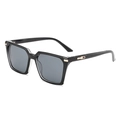 Square fashion sunglasses with classic black frame, grey lenses and gold geometric metal accents - Black Frame Black Grey Lens