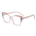 Montatura occhiali cat-eye rosa trasparente con accenti rosso e blu a contrasto - Montatura Rosa Lente Chiara