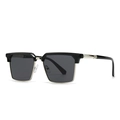 Gafas de sol cuadradas Wellington clásicas para hombre en negro y dorado estilo retro - Marco Negro Plata Lente Negro Gris (C1)
