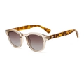 Retro round sunglasses with champagne frames and leopard print temples at a 45-degree angle - Champagne Frame Leopard Legs