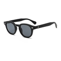 Classic round black sunglasses with silver arrow rivets and dark grey tinted lenses - Matte Black Frame Black Grey Lens