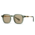 Men's pilot metal sunglasses with sage green round frames and gold temple detail - Olive Green Frame Tea Lens