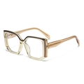 Modern square anti-blue light glasses with translucent brown frame and dark accents - Champagne Frame