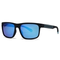 Classic men's square polarized sunglasses with matte black frames and blue mirrored lenses - Matte Black Frame Blue Mirror Lens (Blue Stripe)
