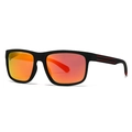 Classic polarized sports sunglasses with black matte frame and orange-red mirrored lenses - Matte Black Frame Orange Red Mirror Lens (Red Stripe)