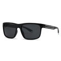 Classic men's square polarized sunglasses with black frames and silver temple accents - Bright Black Frame Dark Gray Lens (White Stripe)