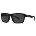 Modern black matte rectangular polarized sunglasses with minimalist embossed temples - Black Gray Frame Gunmetal Stripe Temple