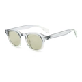 Retro round sunglasses featuring transparent grey frames and light green tinted lenses - Grey Frame Green Lens