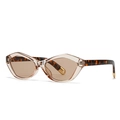 Modern angular cat-eye sunglasses with champagne frames and tortoiseshell temples - Champagne/Tea Lens