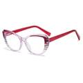 Cat-eye blue light glasses with translucent purple frames and solid bright red temples - Transparent Purple Red Frame