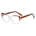 Women's cat-eye anti-blue light glasses in clear and amber frame with striped accents - Transparent Grey Red Frame