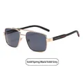 Classic double-bridge gold metal square aviator sunglasses with flexible black temples - Gold Frame Black Grey (C1)