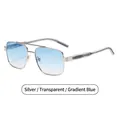 Retro double-bridge sunglasses with silver frame and gradient blue lenses in a square design - Silver Frame Gradient Blue (C3)