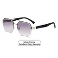 Moderne schmale rechteckige Sonnenbrille mit Silberrahmen und grauen Verlaufsgläsern - Silberner Rahmen Grauer Verlaufsglas (C1)